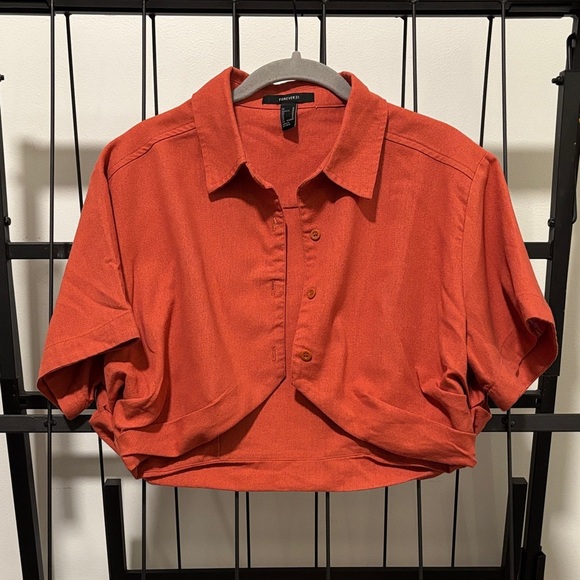 Forever 21 Tops - Forever 21 Rust Button-Down Crop Shirt